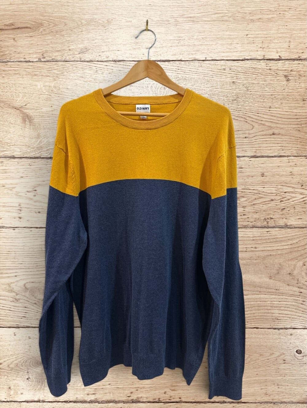 Mens XXL Colorblock Sweater Preppy Coastal Grandfather Mustard Navy